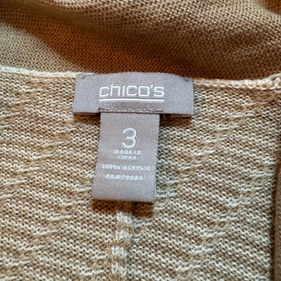 Chicos Size XL Beige Tan/White Striped Short Sleeve Open‎ Cardigan Sweater - Picture 5 of 5